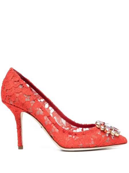 Pantofi cu toc Dolce & Gabbana din dantelă roșu