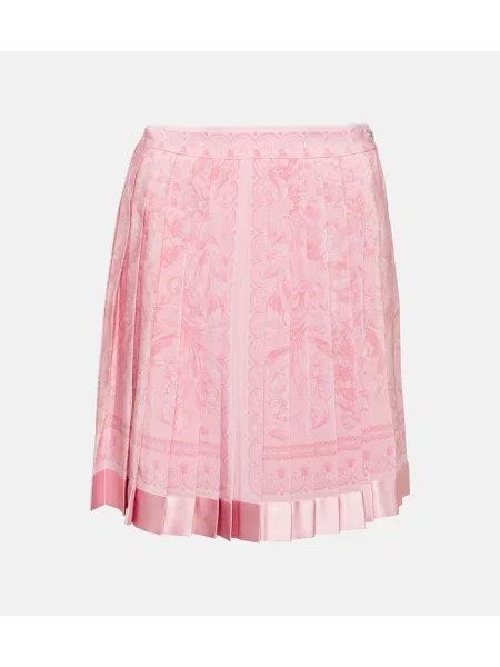 Fusta plisata Versace de mătase plisată roz