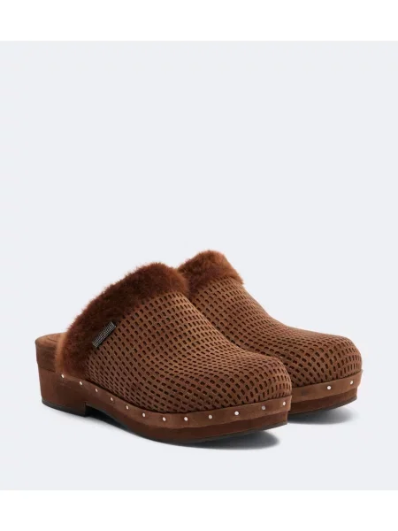 Saboți Brunello Cucinelli din piele de căprioară maro