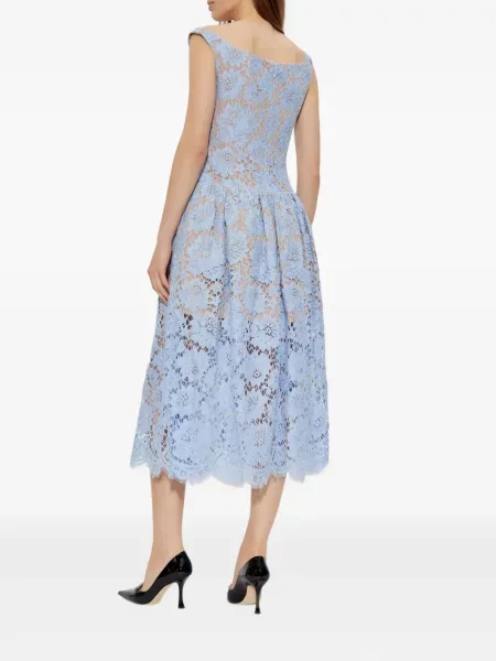 Rochie midi Self-portrait cu model floral din dantelă până la genunchi albastru