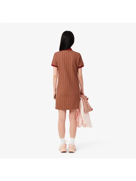 Lacoste Dopasowana Sukienka Polo Z Żakardowym Monogramem brązowa