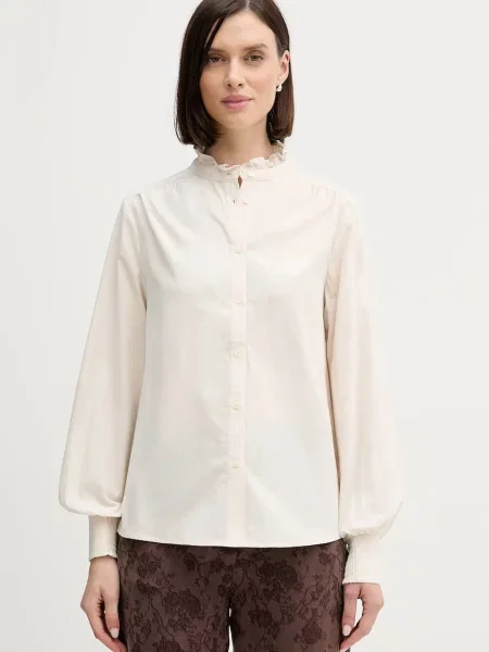 Pedro del Hierro koszula sztruksowa regular ze stójką beżowy