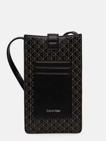 Torbica za telefon Calvin Klein Emblem Aop Phone Crossbody črna