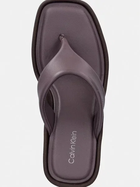 Bőr éksarkú tanga Calvin Klein barna