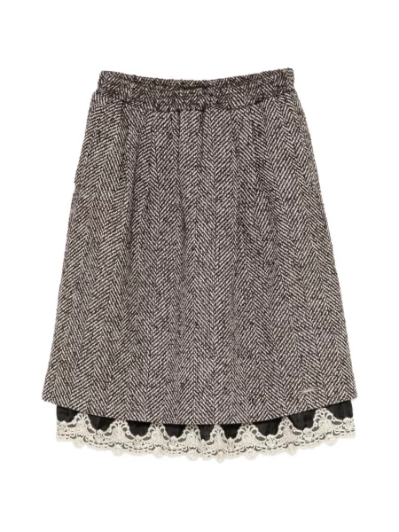 Fustă Bonbom cu model herringbone din dantelă negru
