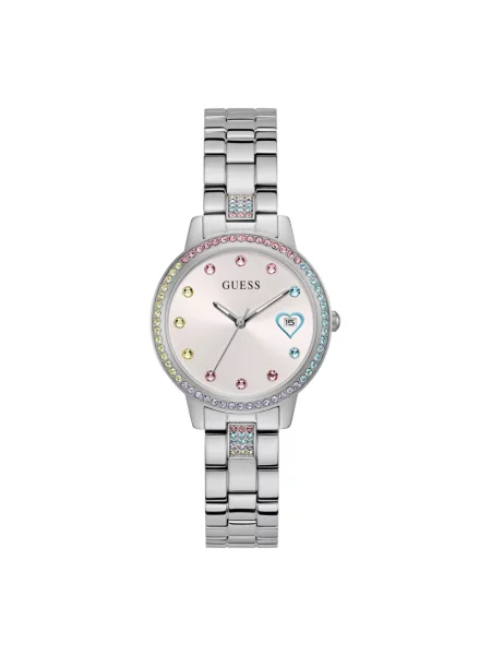 Lniany zegarek Guess w serca szary