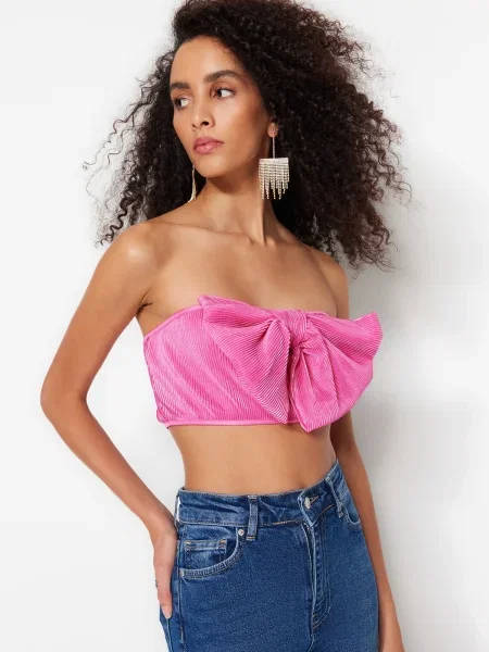 Плетен сутиен bandeau Trendyol розово