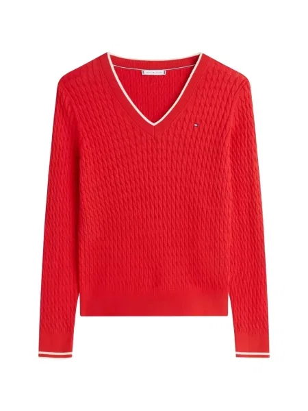 Pulover Tommy Hilfiger cu decolteu în V roșu