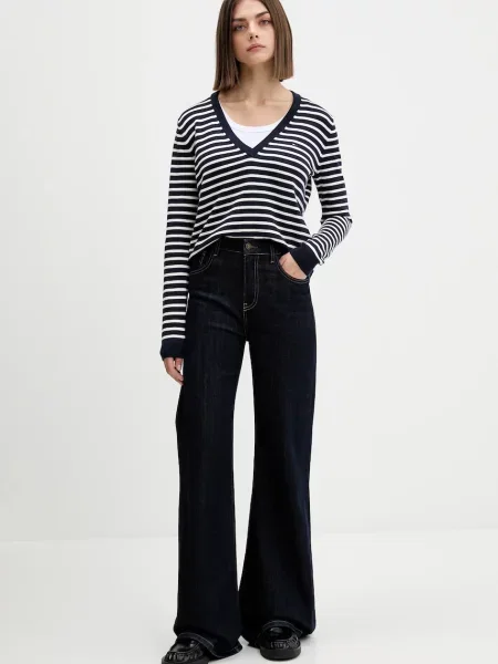 Tommy Jeans pulover bombažen modra