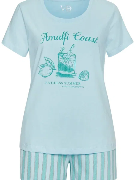 VIVANCE Pijama cyan / albastru pastel / deschis roșu