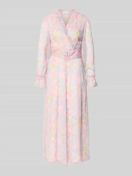 Długa sukienka z paskiem i falbanami model EMMA' Vila różowa