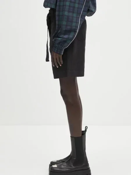 Napapijri szorty lniane N-Nice gładkie high waist czarny