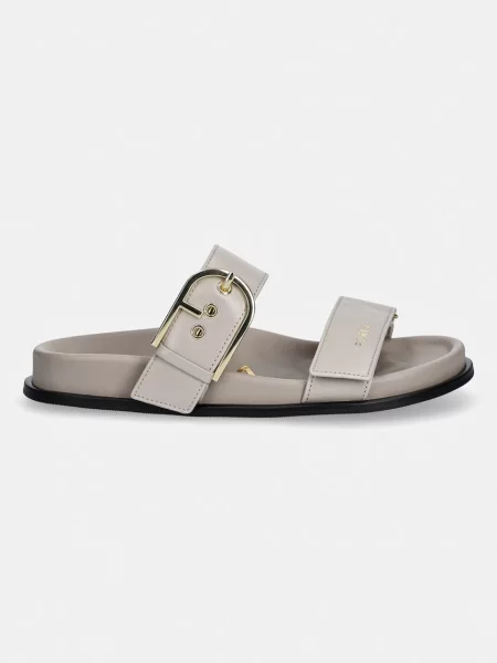 Furla šľapky na plochom dámske kožené Solea béžová