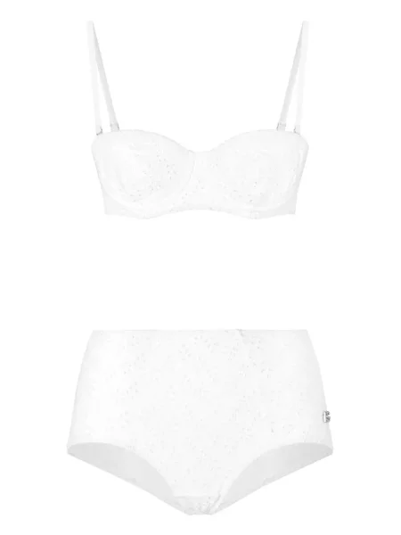 Bikini Dolce & Gabbana cu broderie cu talie înaltă alb