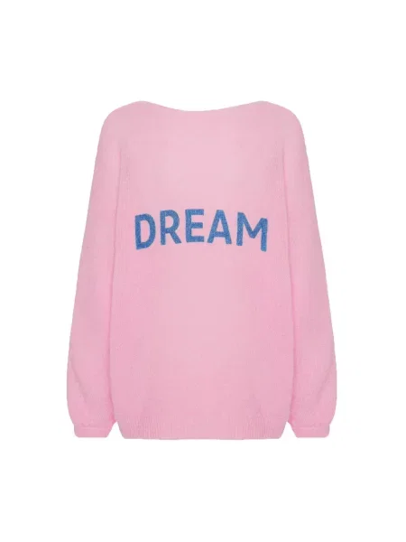 Sweter z dekoltem w serek Americandreams wełniany z dekoltem w serek różowy