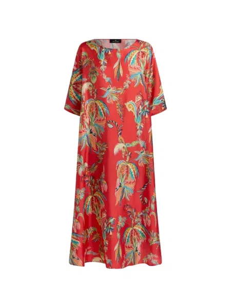 Lung rochie Etro de mătase cu model paisley roșu