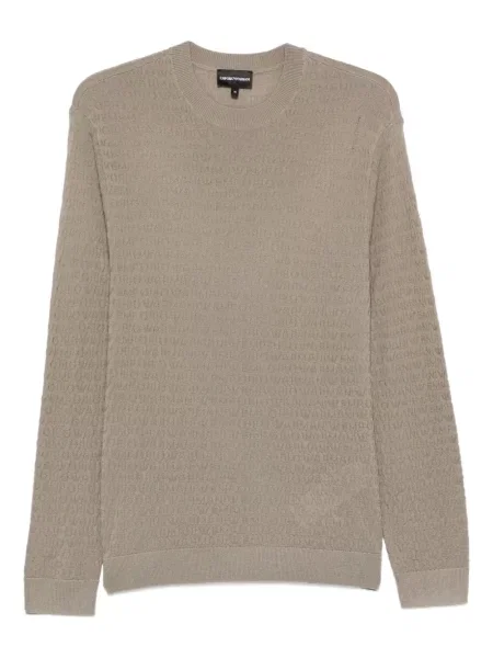 Pulover Emporio Armani cu decolteu rotund maro