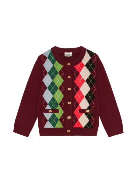 Wielobarwność kardigan Ganni z kaszmiru z wzorem argyle