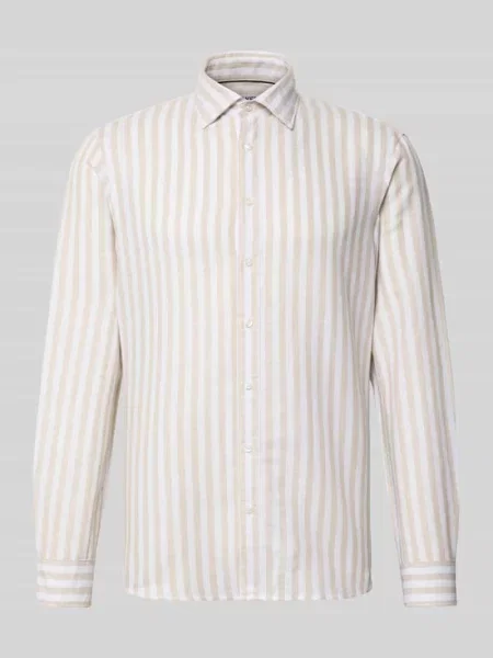 Koszula biznesowa z mieszanki lnu o kroju slim fit z kołnierzem kent Jake*s beżowy