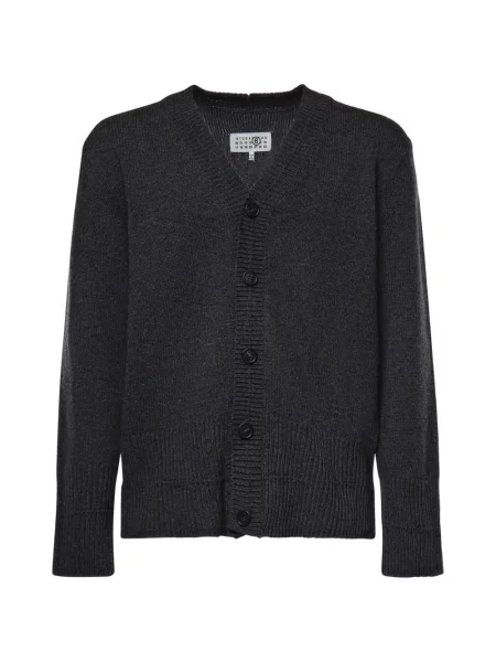Cardigan Mm6 Maison Margiela cu broderie cu decolteu în V gri