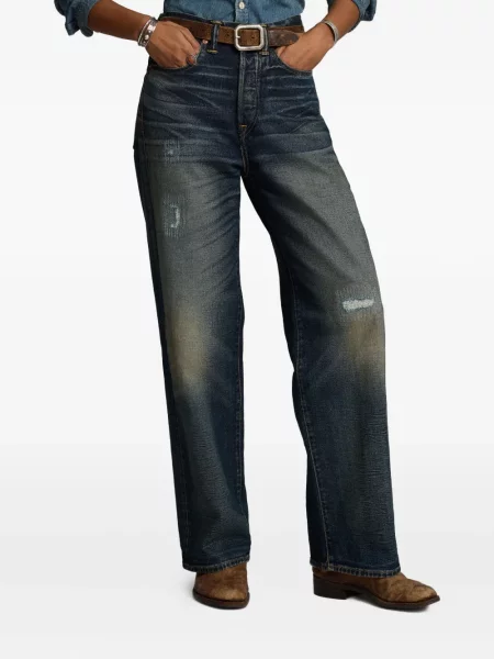 Blugi Ralph Lauren Rrl zdrențuiți albastru