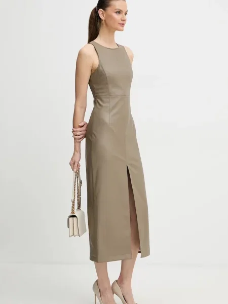 Armani Exchange sukienka midi prosta zielona