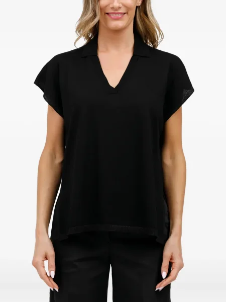 Dzianinowy krótki top Gran Sasso z dekoltem w serek czarny