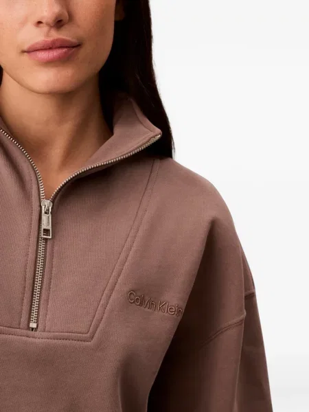 Φούτερ με φερμουάρ Calvin Klein με αυτόγραφο καφέ