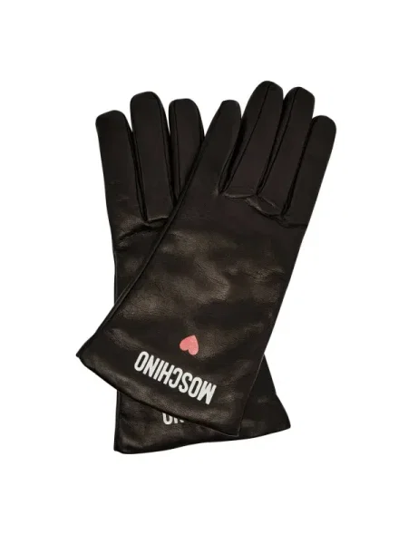 Moschino Mănuși de piele cu adaos de lână negru