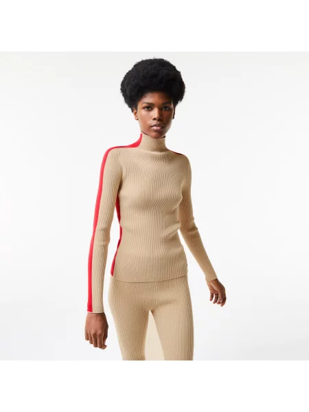 Lacoste Sweter Bezszwowy Z Kontrastowymi Paskami