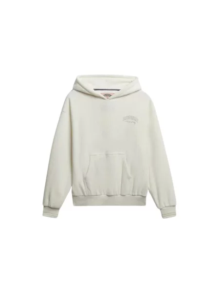 Bluza z kapturem z weluru Superdry Country Club Relax biała
