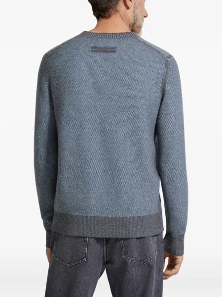 Кашмирен пуловер Zegna с кръгло деколте синьо