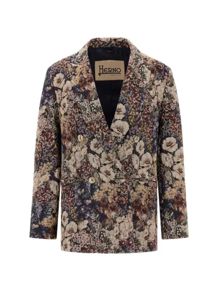 Sacou Herno cu model floral din jacard albastru