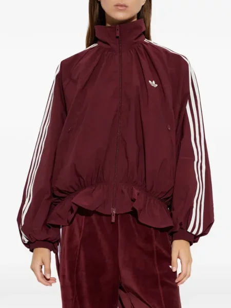 Tricou Adidas cu dungi cu volane din velur negru
