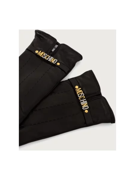 Rękawiczki Moschino skórzane z logo czarne