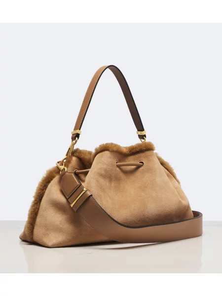 Geantă Jimmy Choo din piele de căprioară bej