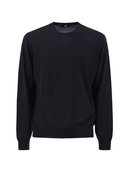 Sweter Alpha Studio wełniany z okrągłym dekoltem niebieski
