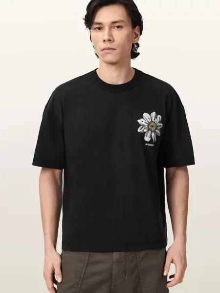 AllSaints oversize kratka majica PETALS črna