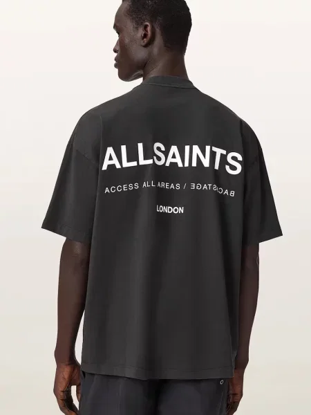 AllSaints tricou oversized pentru bărbați din BACKSTAGE SS CREW gri
