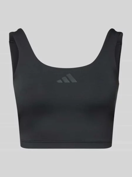 Krótki top sportowy Adidas z nadrukiem czarny