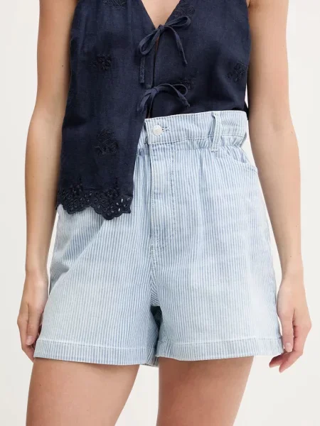 Tommy Jeans pantaloni scurți jeans cu imprimeu high waist albastru