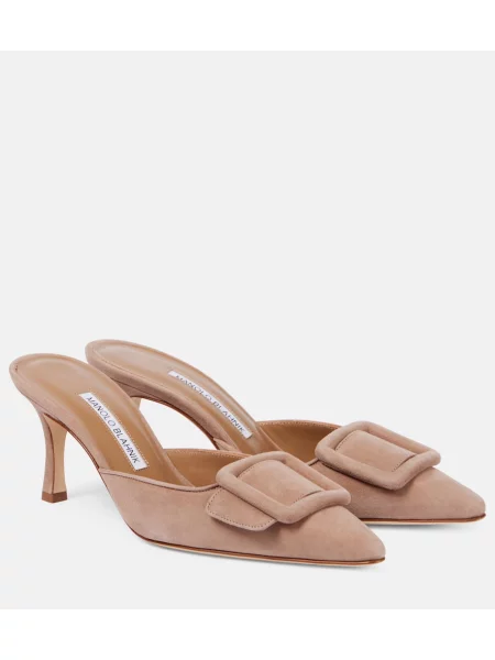 Papuci tip mules Manolo Blahnik din piele de căprioară maro