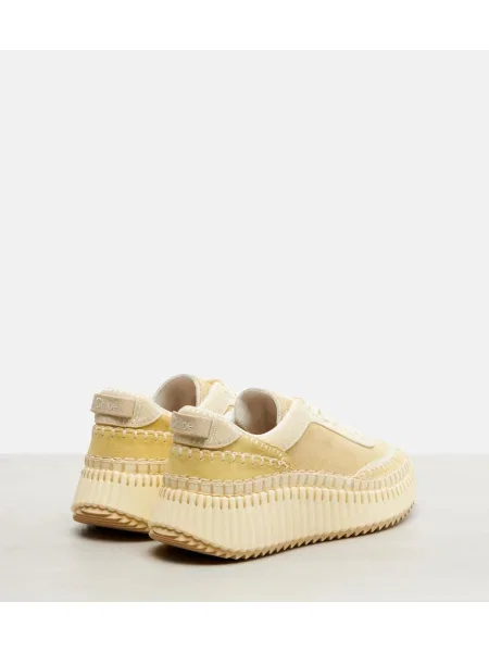 Sneakerși Chloé Nama din piele de căprioară cu platformă bej