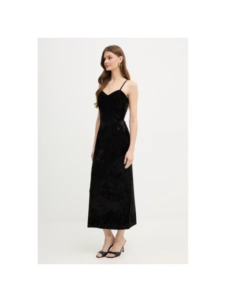 Guess sukienka welurowa maxi prosta czarny