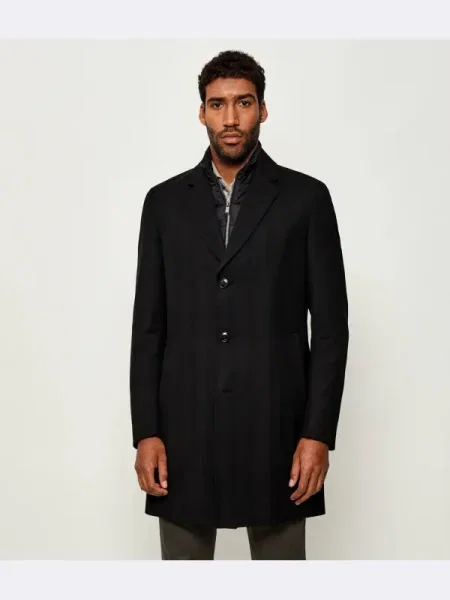 BOSS BLACK De lână palton 2 în 1 negru