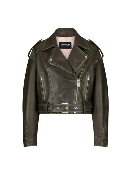Kurtka skórzana Dondup biker zielona