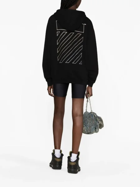 Hanorac cu glugă Off-white cu dungi cu imagine alb