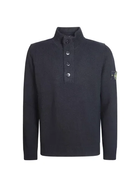 Lniany sweter z golfem Stone Island z kamieniami czarny
