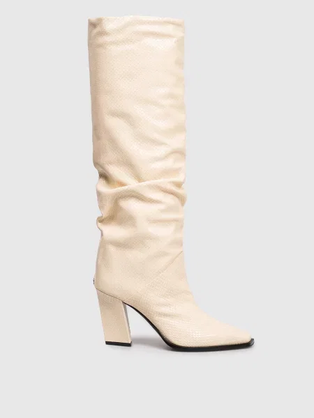 Кожаные сапоги Jimmy Choo с принтом со змеиным принтом бежевые