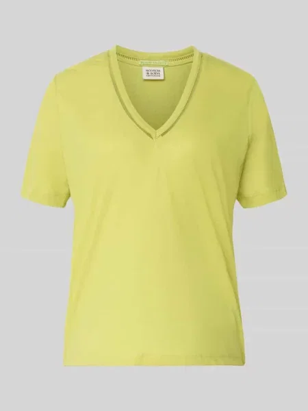 T-shirt o kroju regular fit z mieszanki lnu z dekoltem w serek Scotch & Soda zielona